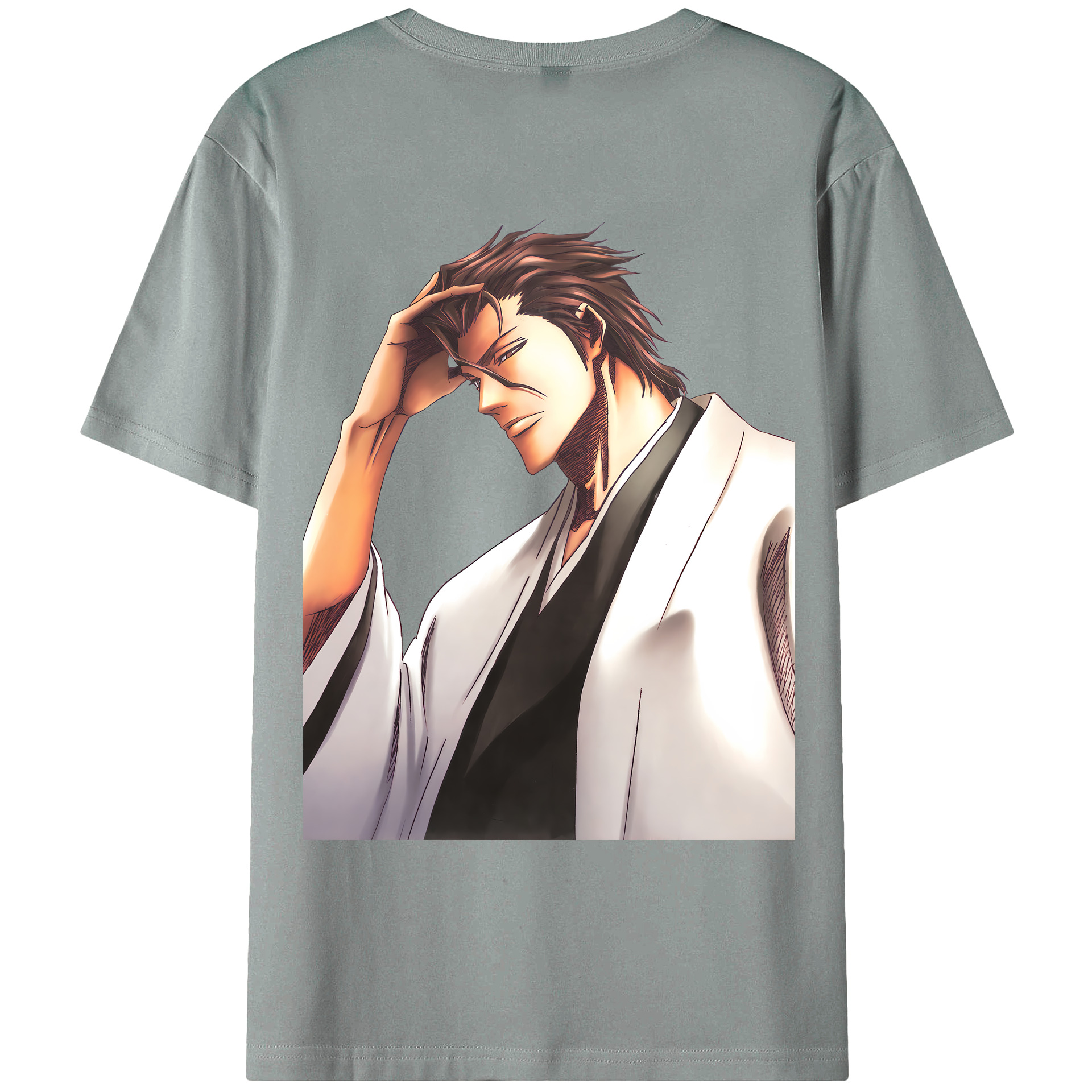 （画像用） ブリーチ 藍染 惣右介（あいぜん そうすけ） BLEACH Aizen Sousuke 綿100％ メンズ半袖Tシャツ（バックプリント） 通気性